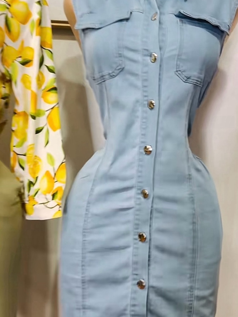 Love Tree Kaki Sleeveless Denim Midi Dress